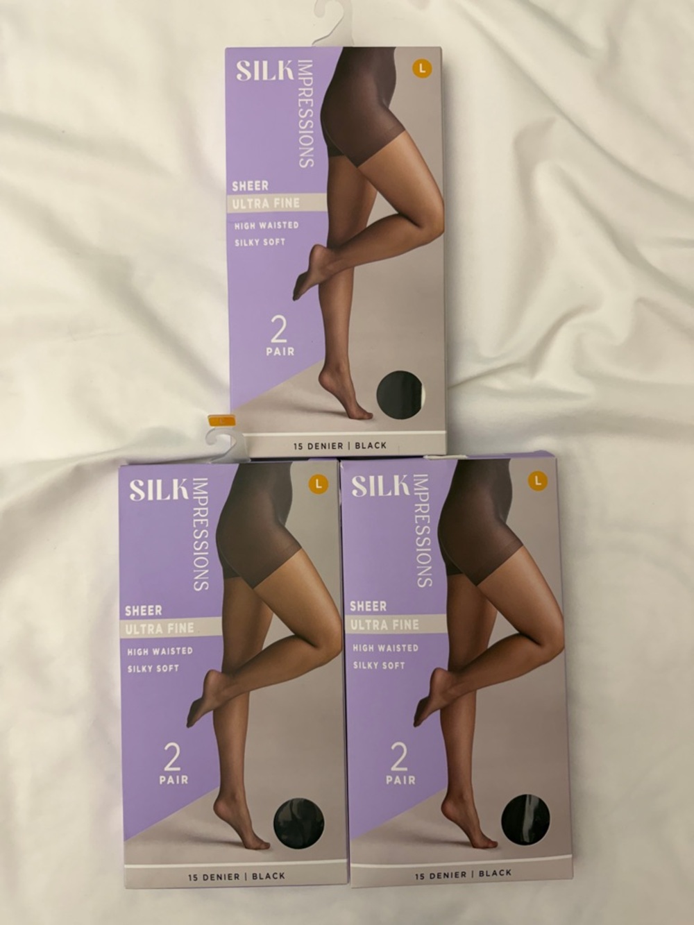 Silk Impressions Sheer Ultra Fine Black Pantyhose - 3 Pack 6 pair
